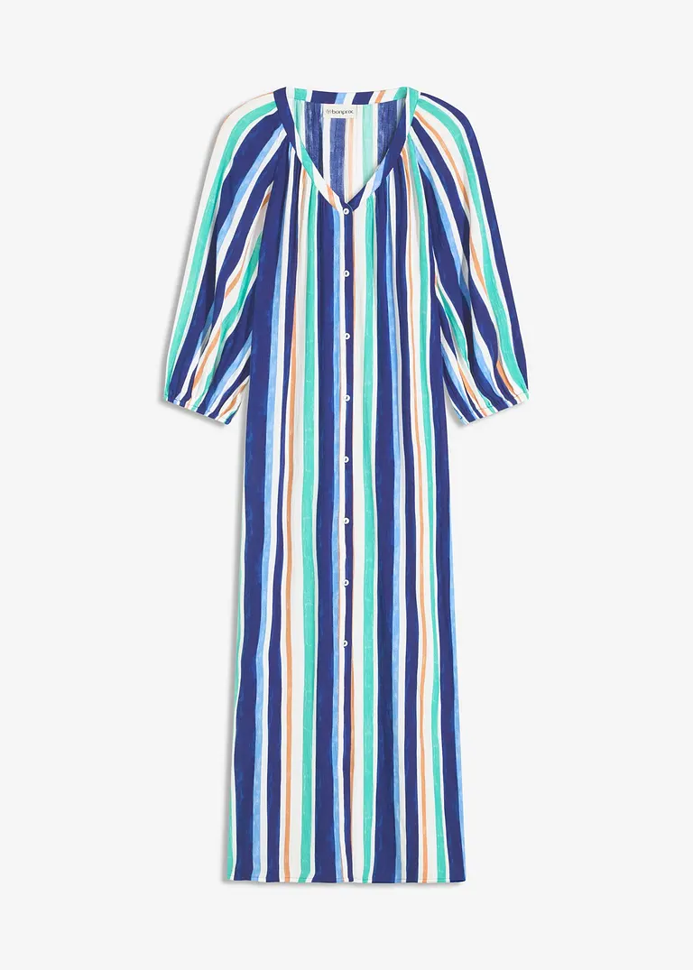 gestreiftes Kaftan-Kleid aus strukturierter Viskose in blau von vorne - bonprix
