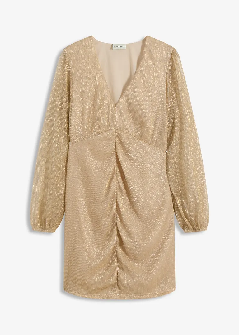 Minikleid mit Raffung in gold von vorne - bonprix