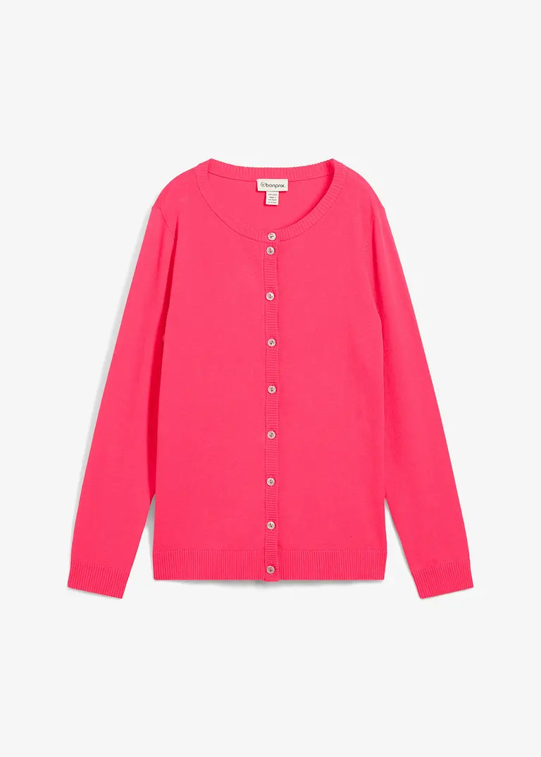 Strickjacke, Rundhals in pink von vorne - bonprix