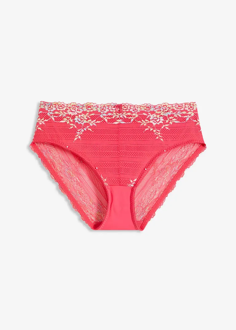 Maxislip mit filigraner Spitze in pink von vorne - bonprix