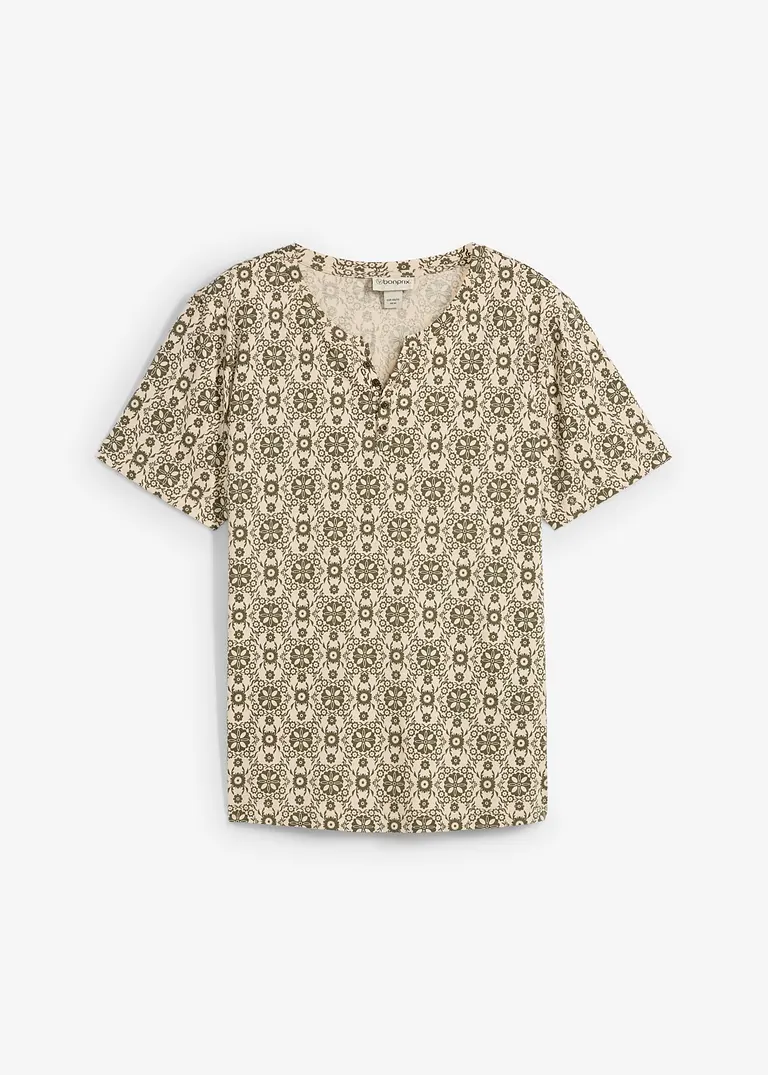 Henleyshirt aus reiner Baumwolle in beige von vorne - bonprix