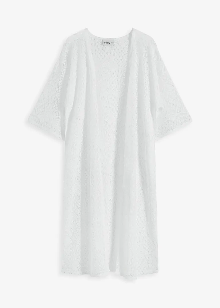 Transparenter Strandkimono in weiß von vorne - bonprix