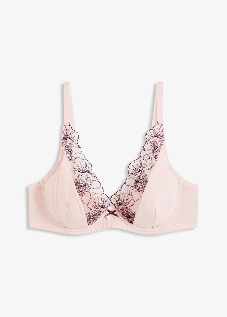 Schalen-BH mit zarter Stickerei in lila von vorne - bonprix
