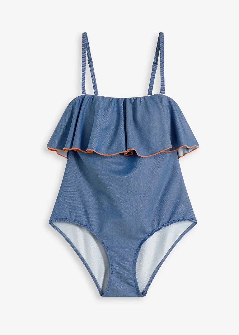 Bandeau Badeanzug in Jeansoptik in blau von vorne - bonprix