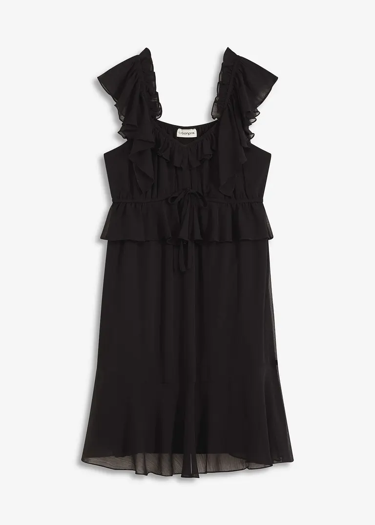 Chiffonkleid in A-Linie in schwarz von vorne - bonprix