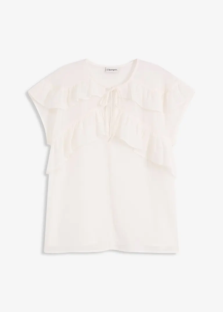 Chiffonbluse mit Volants in weiß von vorne - bonprix