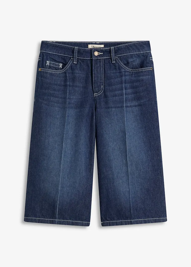 Jeans-Bermuda Mid Waist, Low Stretch in blau von vorne - bonprix