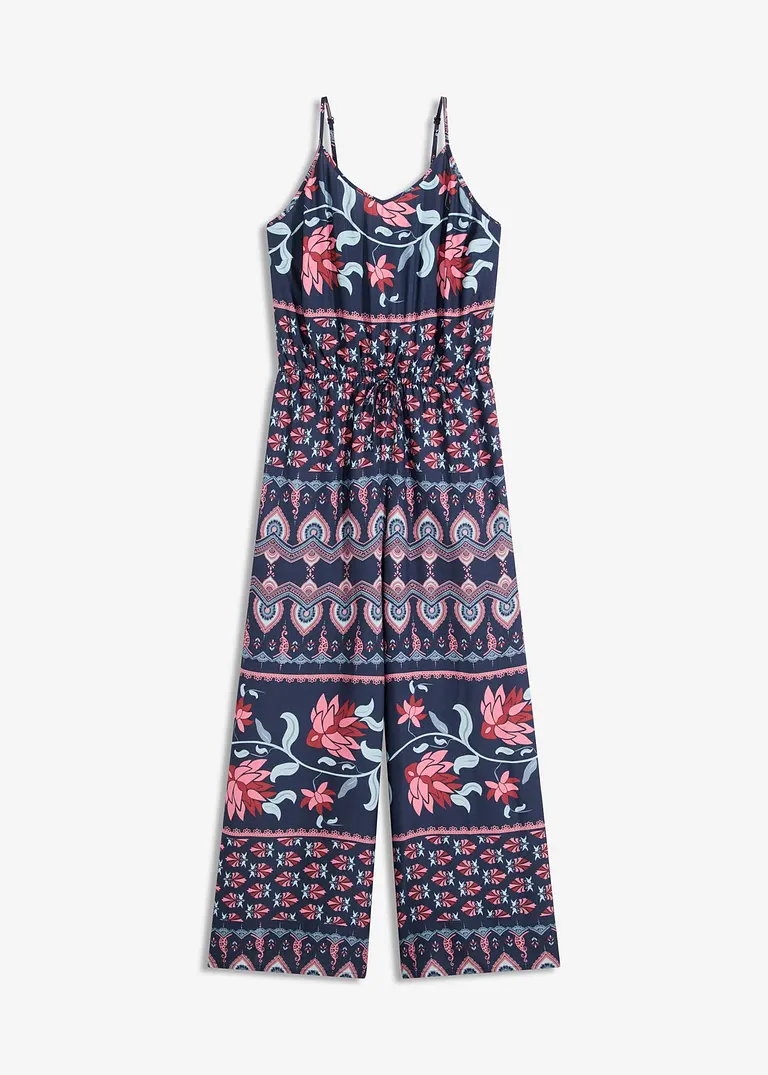 Langer Strandjumpsuit aus fließender Viskose in blau von vorne - bonprix