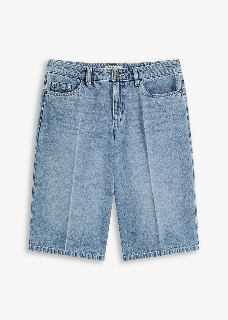 Jeans-Bermuda Mid Waist, Low Stretch in blau von vorne - bonprix