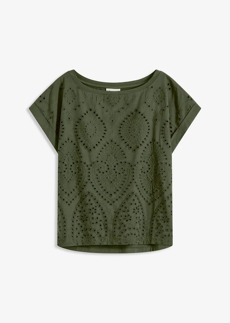Shirt mit Lochspitze in grün von vorne - bonprix