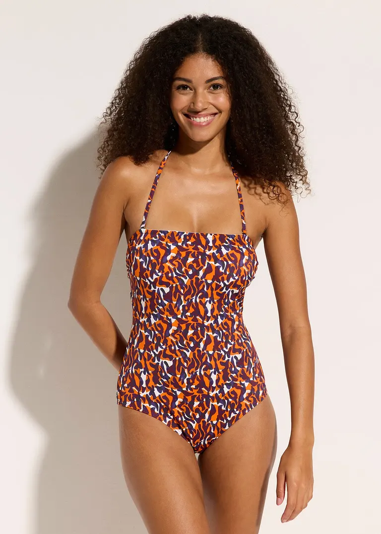 Bandeau-Badeanzug mit Multiway-Trägern in lila von vorne (Totalaufnahme) - bonprix
