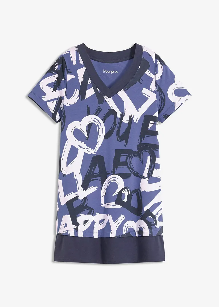 Long-Shirt mit Kurzarm in blau von vorne - bonprix