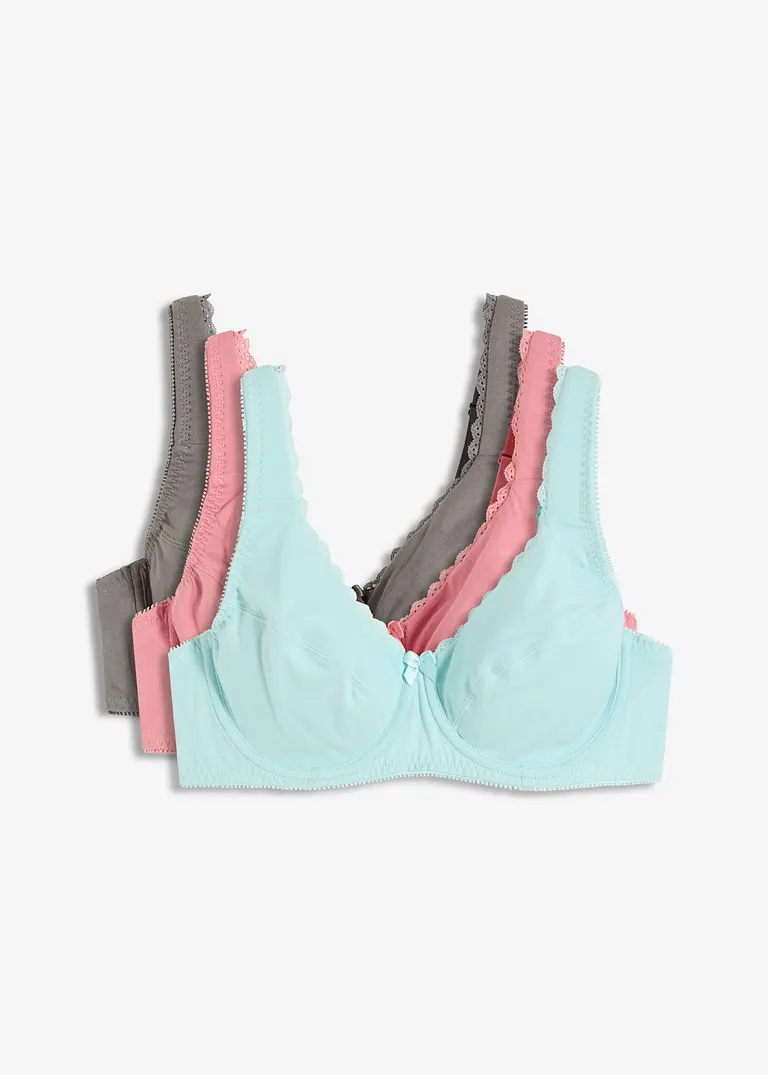 BH mit Bügel mit weicher Bio-Baumwolle (3er Pack) in rosa von vorne - bonprix