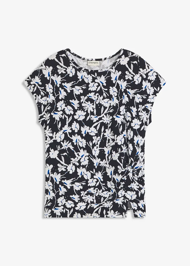 Shirt mit Knotenoptik in schwarz von vorne - bonprix