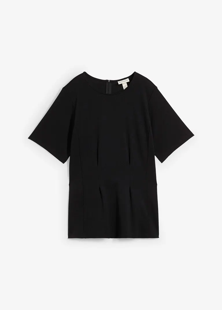 Tailliertes Shirt aus bequemen Punto di Roma in schwarz von vorne - bonprix