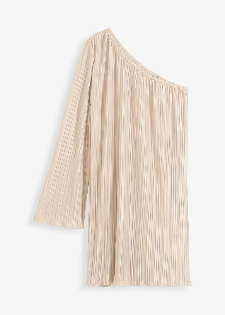 Minikleid mit Plissee in beige von vorne - bonprix