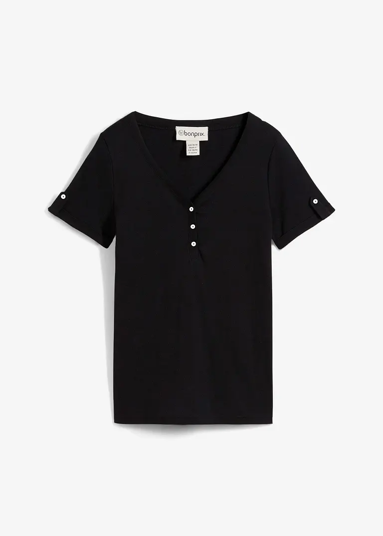 Henleyshirt aus reiner Bio-Baumwolle in schwarz von vorne - bonprix
