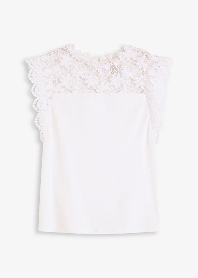 Shirt mit Spitzeneinsatz in weiß von vorne - bonprix