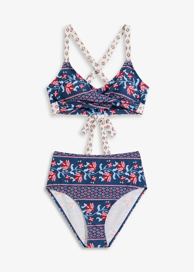 Bustier-Bikini (2-tlg.Set) in Wickeloptik in blau von vorne - bonprix