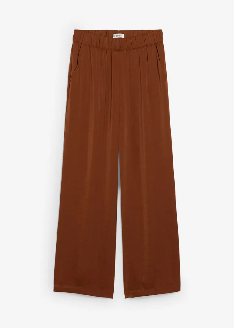 Leichte Palazzo-Hose aus strukturiertem Material in braun von vorne - bonprix