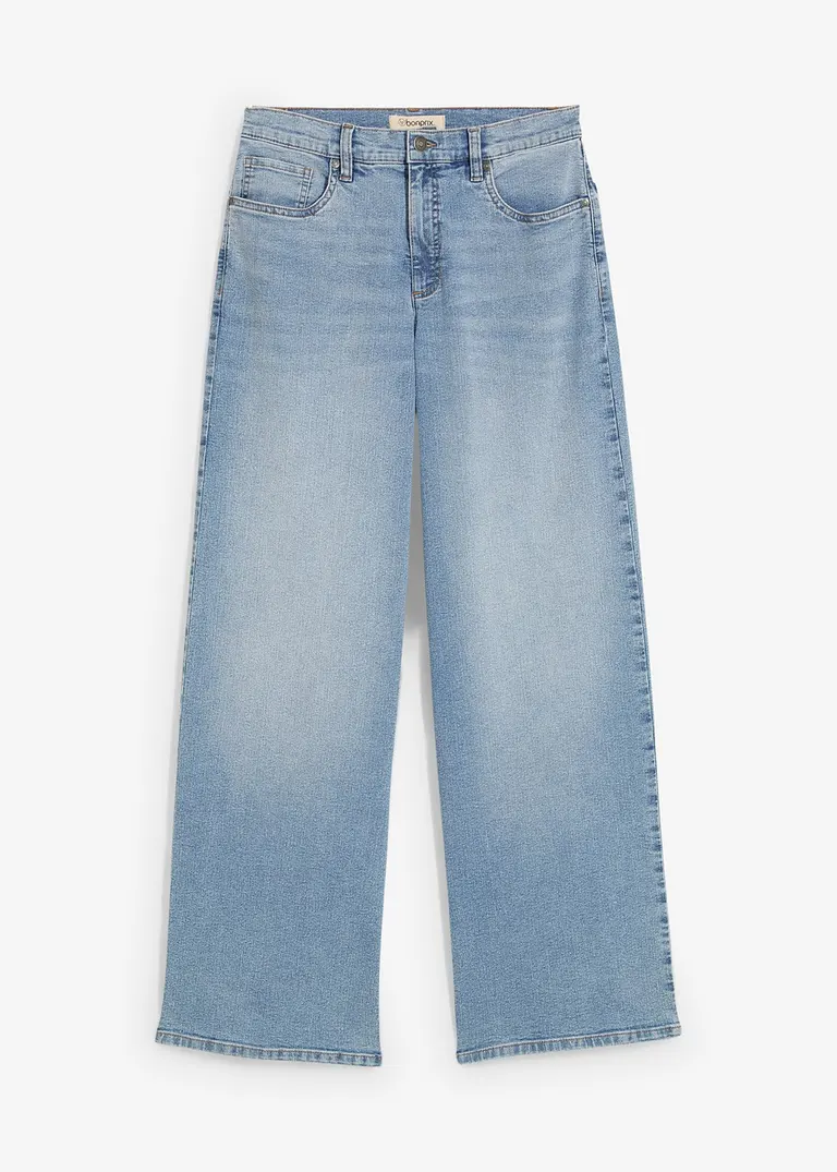 Wide-Leg-Jeans, High Waist in blau von vorne - bonprix