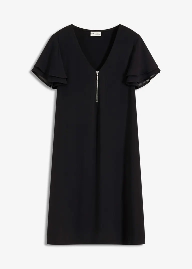 Shirtkleid mit Chiffonärmeln in schwarz von vorne - bonprix