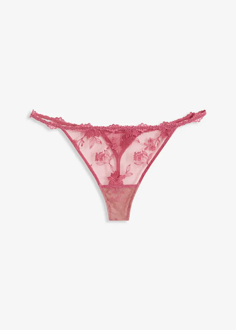 Tanga String mit blumiger Spitze in rot von vorne - bonprix