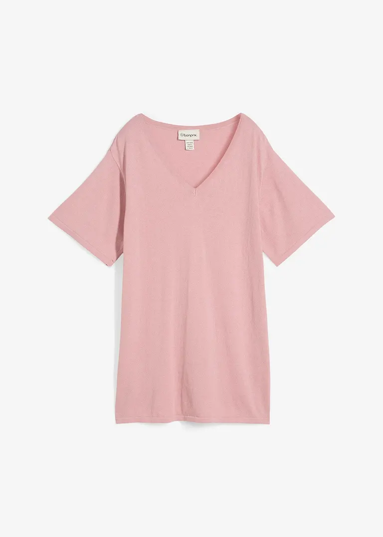 Feinstrickshirt mit Leinen in rosa von vorne - bonprix