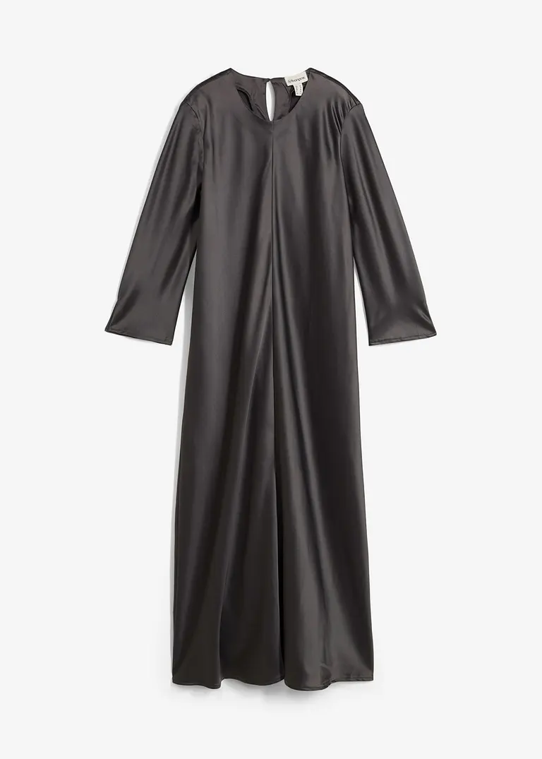 Midikleid aus glänzendem Satin in grau von vorne - bonprix
