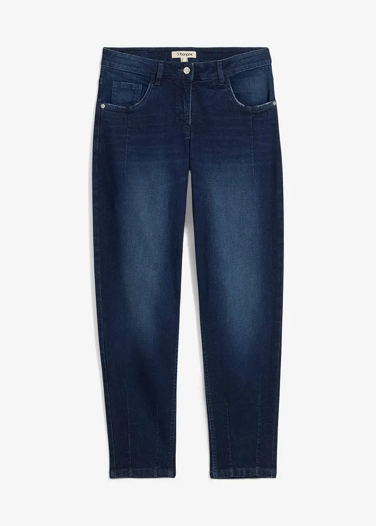 Barrel-Jeans Mid Waist in blau von vorne - bonprix