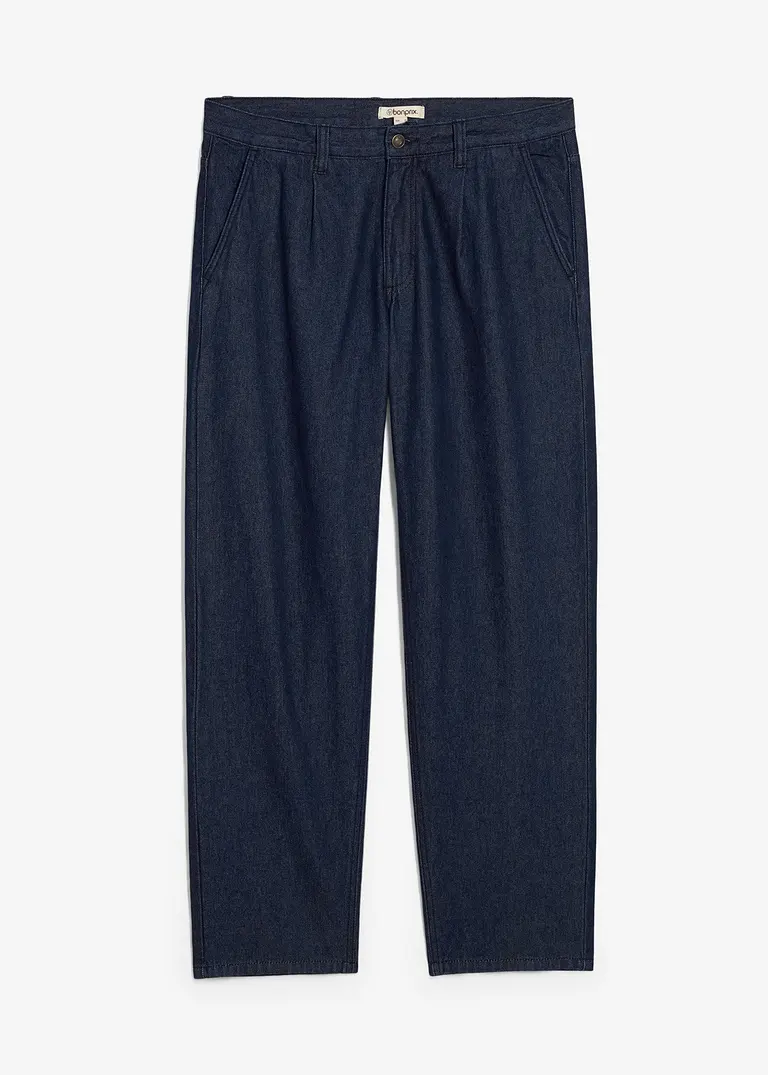 Loose Fit Jeans mit Bundfalten, Straight in blau von vorne - bonprix