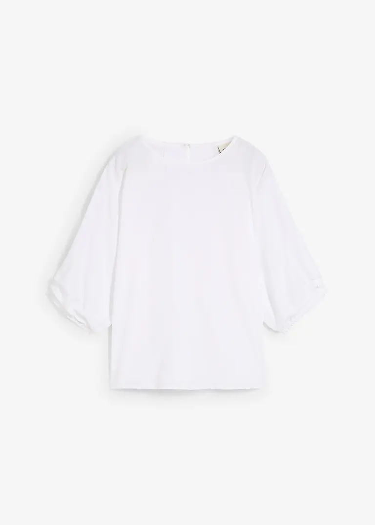 Blusenshirt aus reiner Baumwolle in weiß von vorne - bonprix