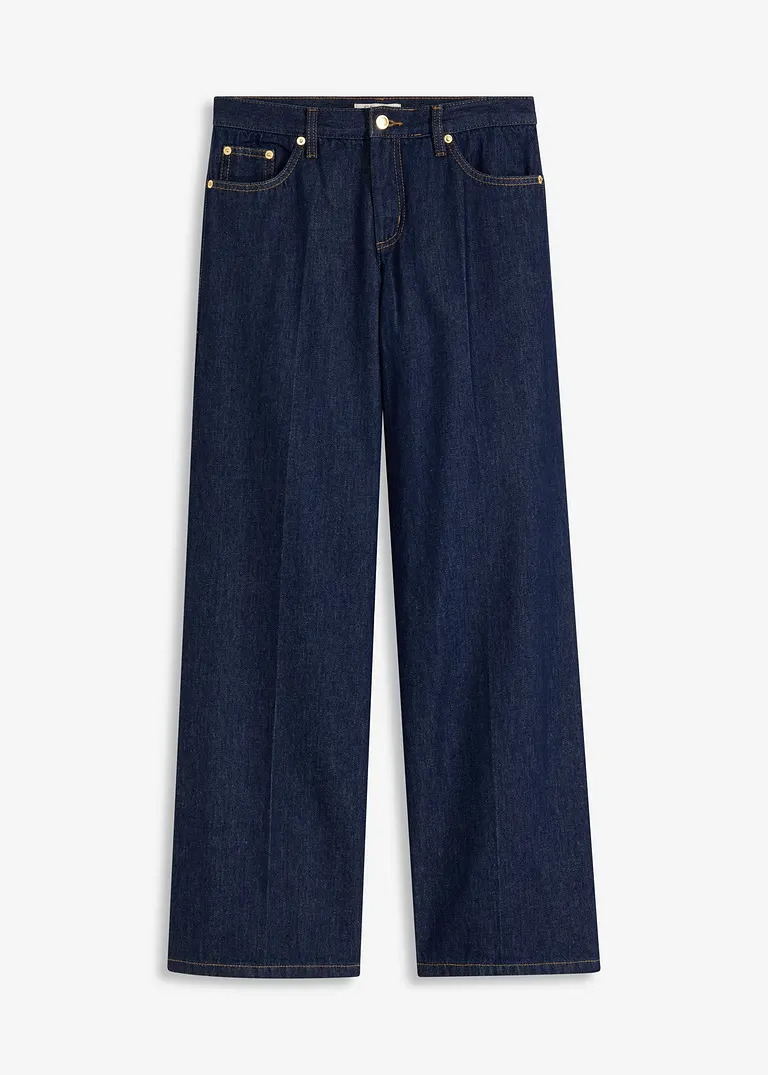 Wide-Leg-Jeans Mid Waist in blau von vorne - bonprix