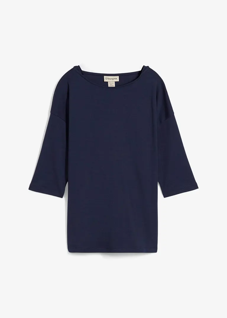 Shirt mit Carmenausschnitt aus reiner Baumwolle in blau von vorne - bonprix