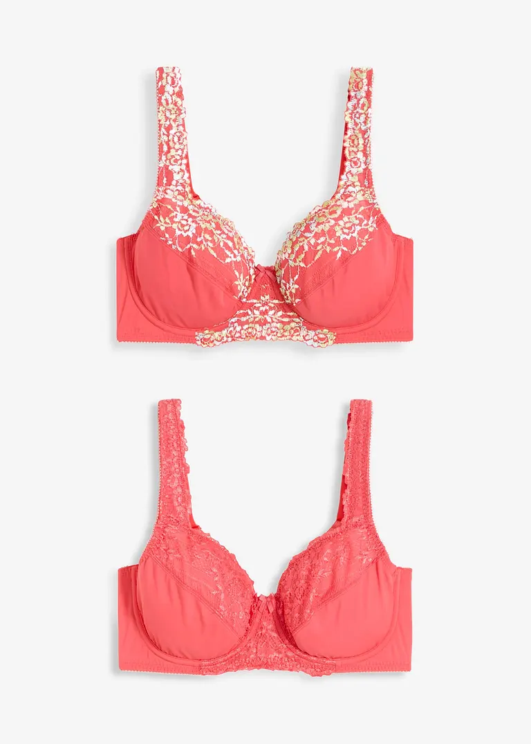 Bügel-BH mit filigraner Spitze (2er Pack) in pink von vorne - bonprix