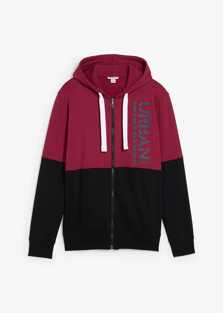 Kapuzen-Sweatjacke aus reiner Bio-Baumwolle in rot von vorne - bonprix