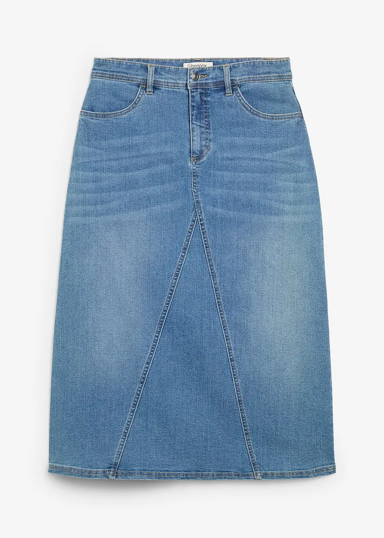 Stretch-Jeansrock, High Waist in blau von vorne - bonprix