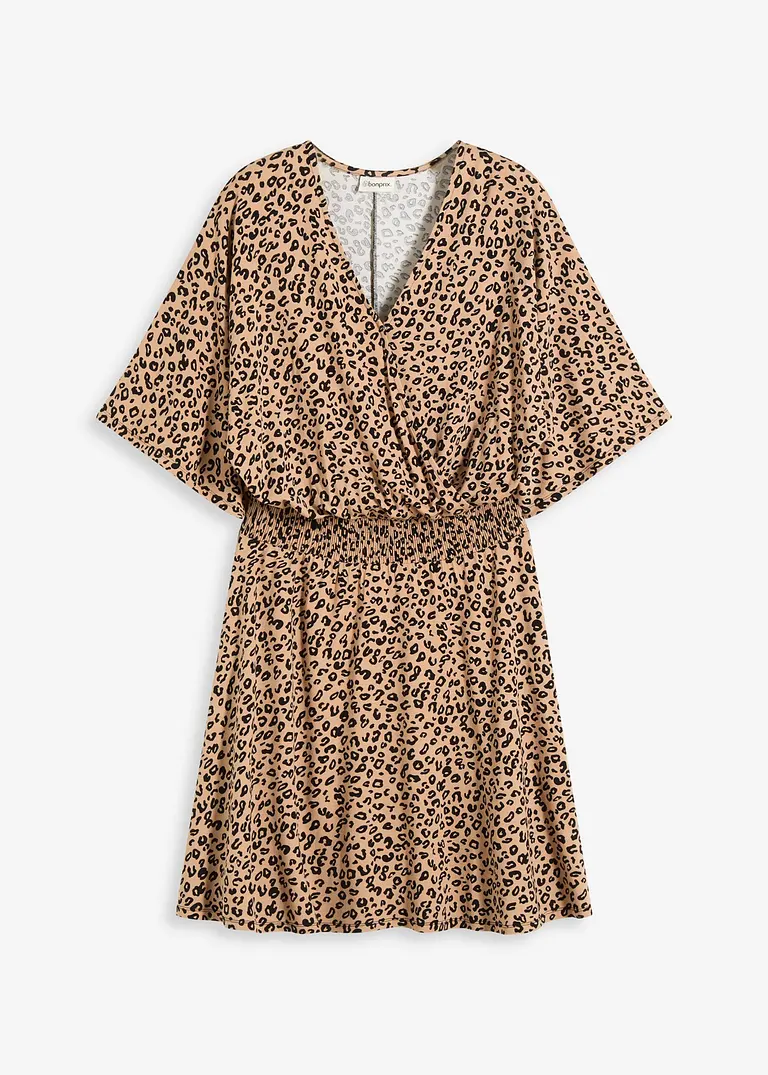 Jerseykleid in Wickeloptik aus Viskose-Mix in beige von vorne - bonprix