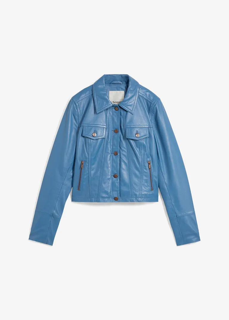 Lederjacke in blau von vorne - bonprix