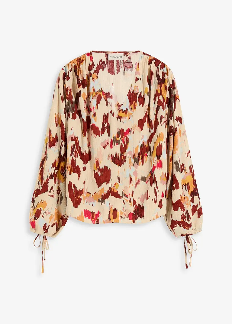 Tunikabluse mit metallischen Garn in beige von vorne - bonprix