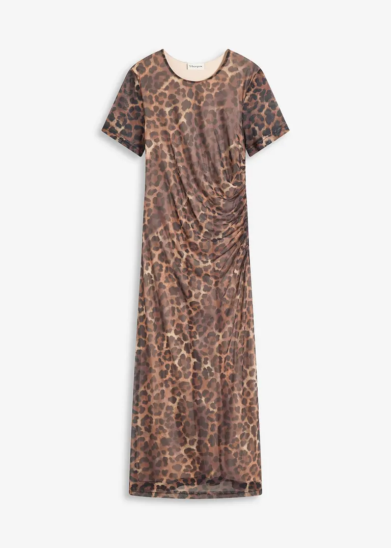 Midikleid aus softem Mesh in beige von vorne - bonprix