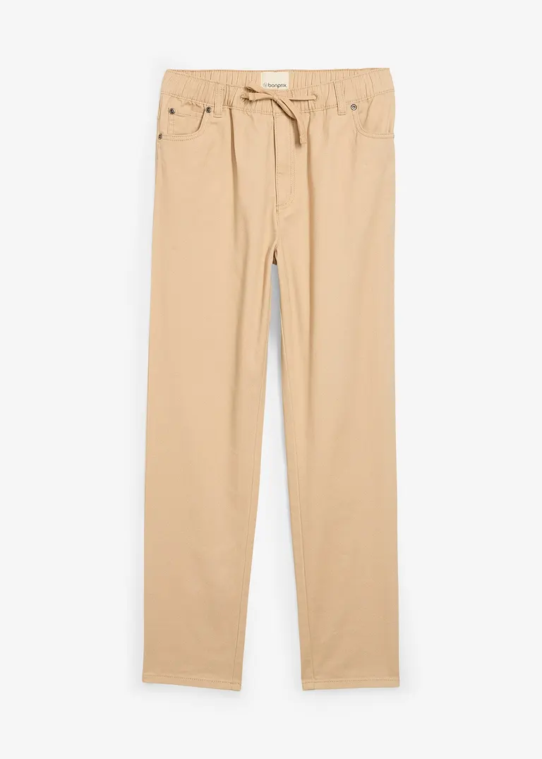 Regular Fit Schlupfhose aus reiner Baumwolle, Straight in beige von vorne - bonprix