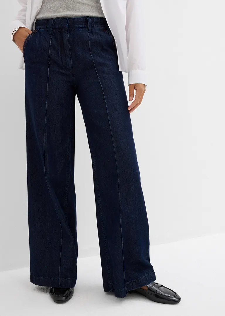 Wide-Leg-Jeans High Waist, Super Soft in blau von vorne - bonprix