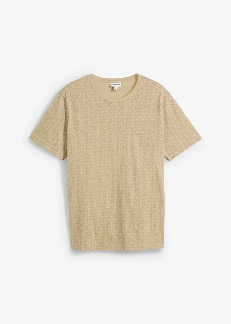 T-Shirt mit Minimalprint aus reiner Bio-Baumwolle in beige von vorne - bonprix