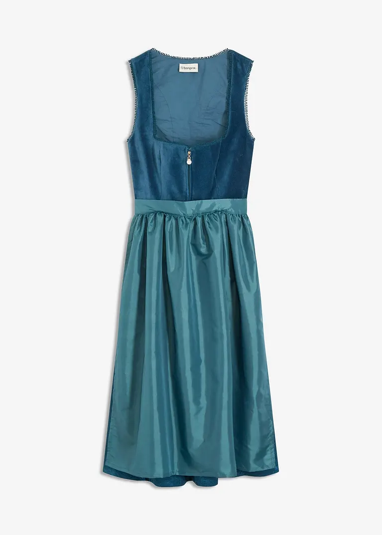 Dirndl mit Samt in Midilänge (2-tlg.Set) in blau von vorne - bonprix