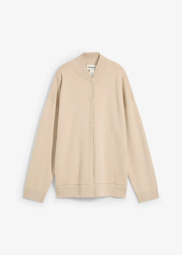 Oversize-Strickjacke mit Merinowolle in beige von vorne - bonprix