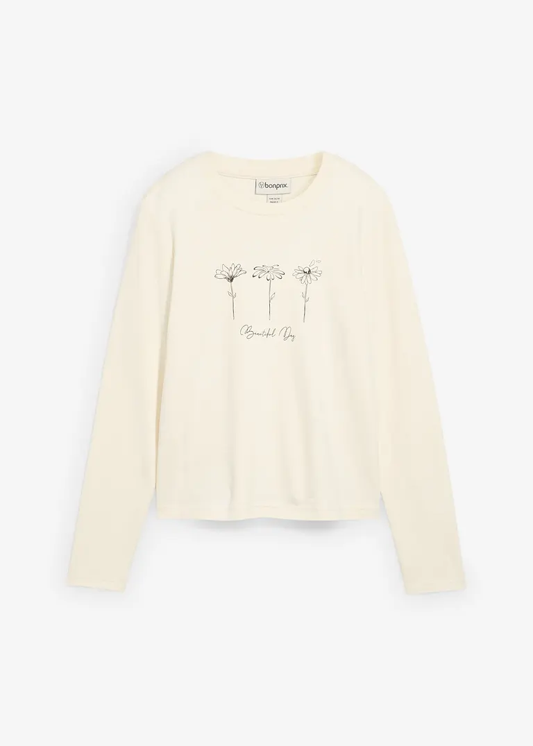 Langarmshirt aus reiner Baumwolle in weiß von vorne - bonprix
