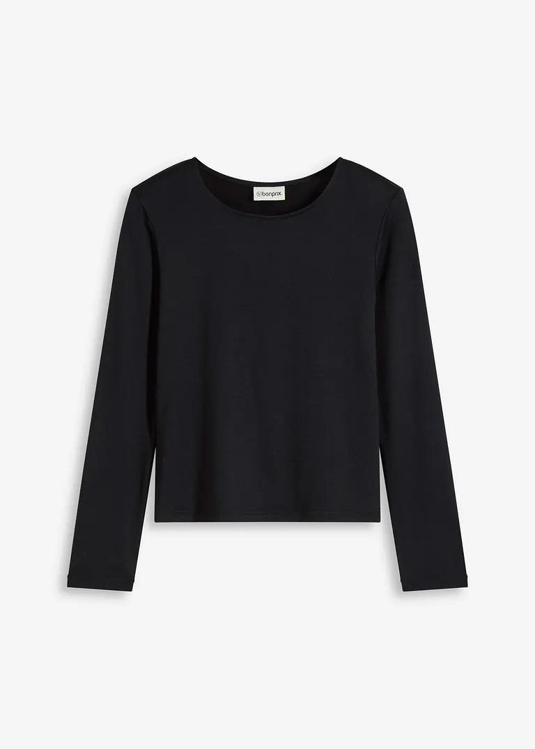Langarmshirt mit figurbetonter Passform in schwarz von vorne - bonprix