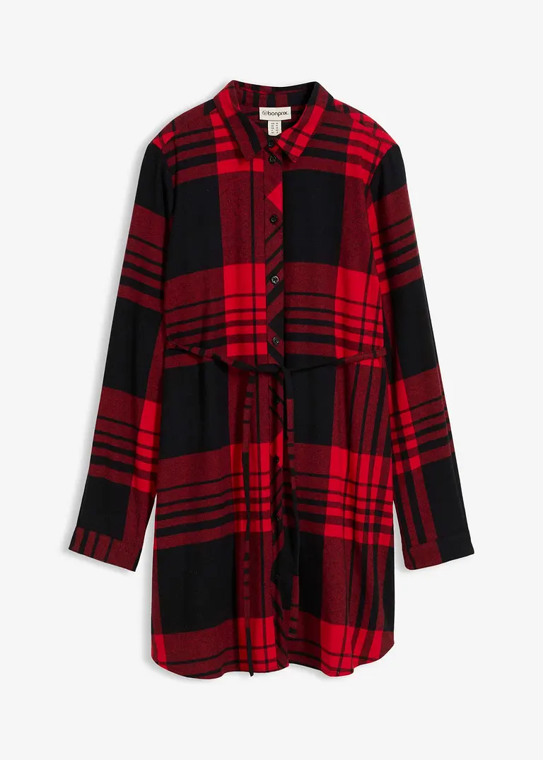 Lange Umstandsbluse aus weichem Baumwoll-Flanell in rot von vorne - bonprix