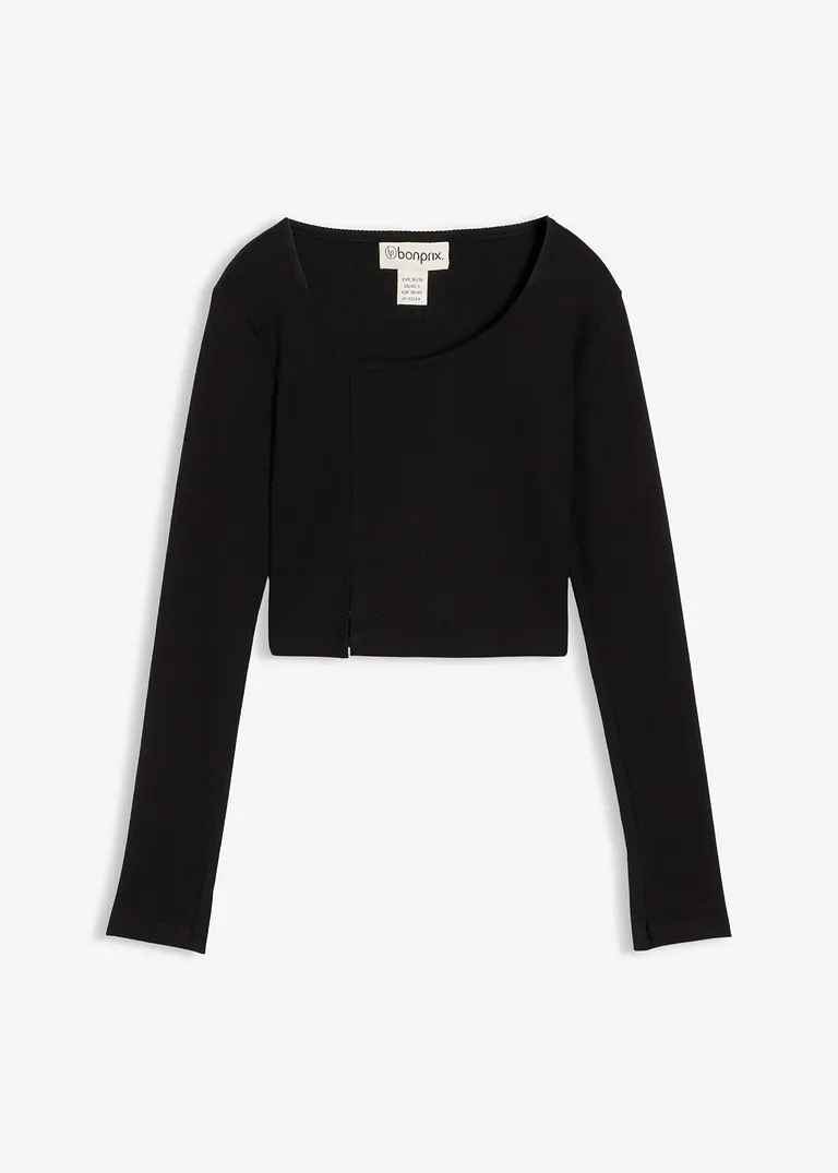 Kurzes Rippshirt in schwarz von vorne - bonprix